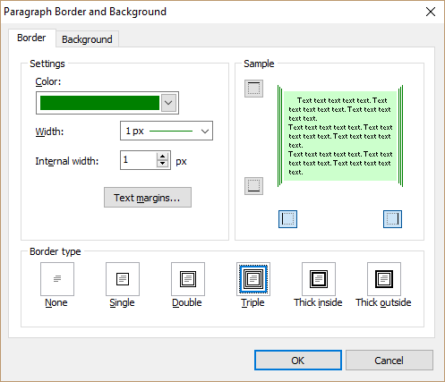 Paragraph border and background dialog Paragraph border and background dialog